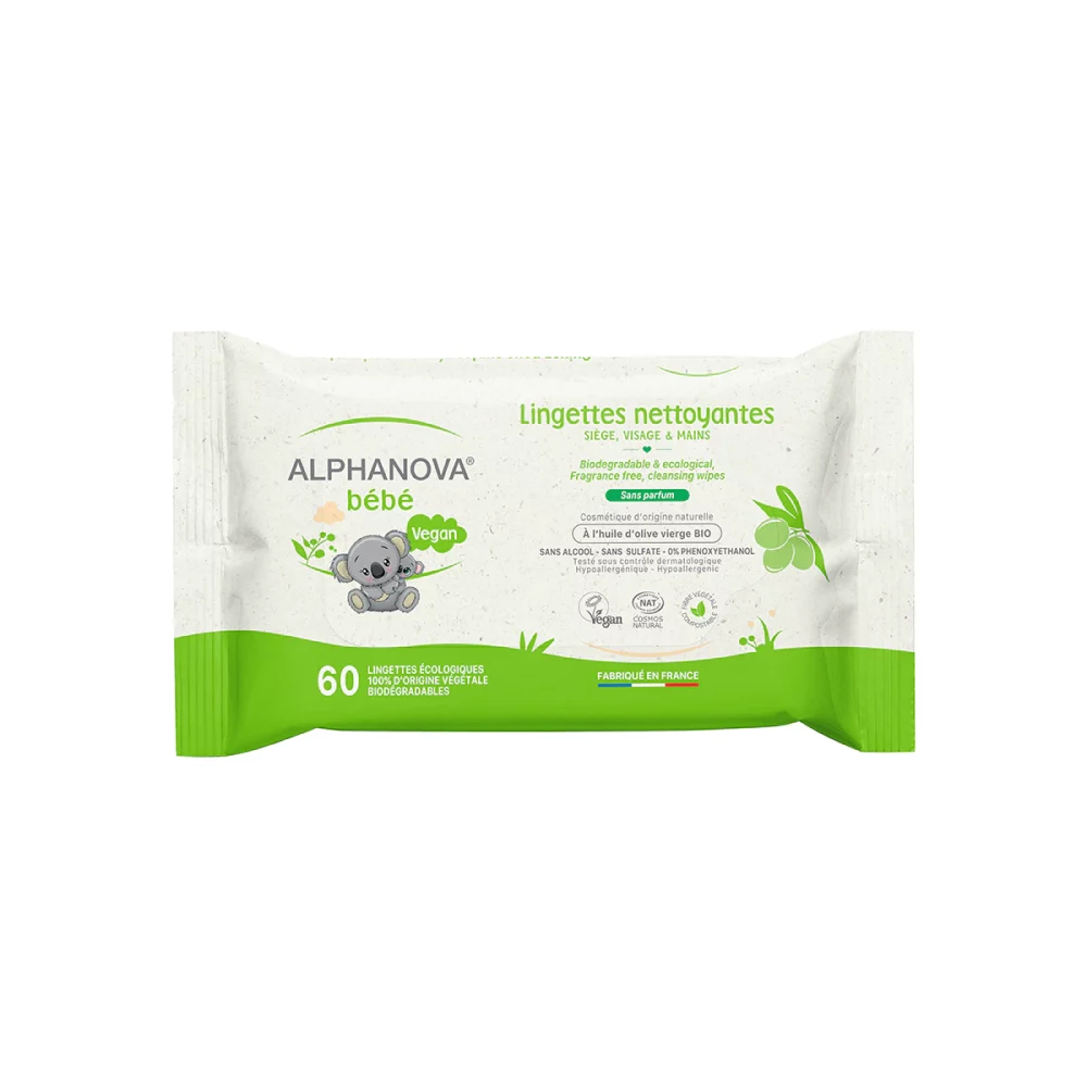 Lingettes Bébé Nettoyantes sans parfum – Olive